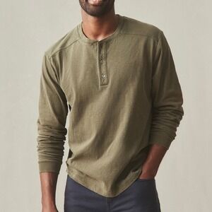 NWOT American Giant Men's Broken-In Premium Slub Long Sleeve Henley Green S